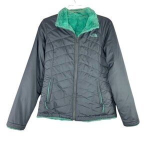 North Face Reversible Jacket Grey Exterior and Teal/ Mint Osito Full Zip